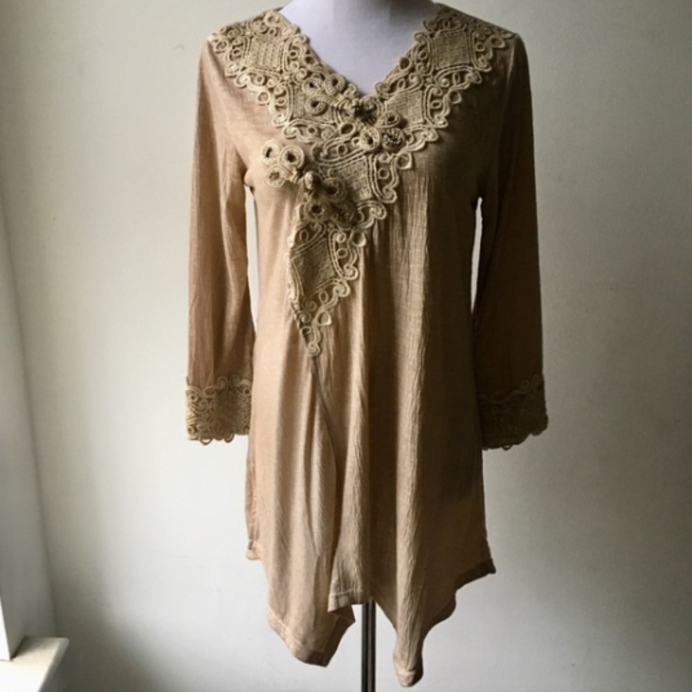 PRETTY ANGEL boho chic light brown tunic top dress